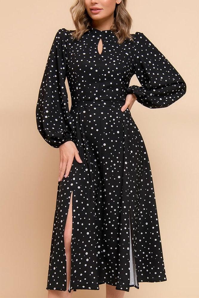 Robe Noire À Pois Et À Manches Longues