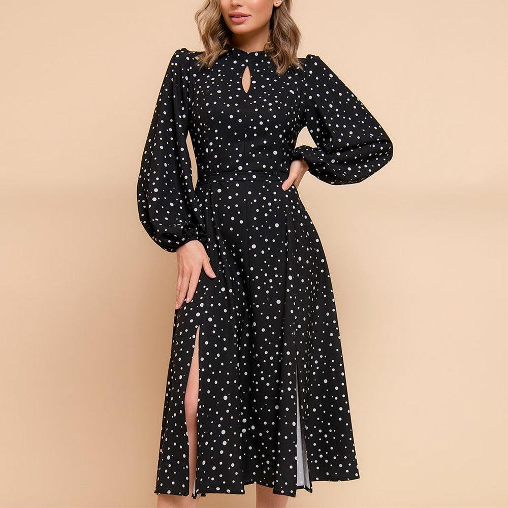 Robe Noire À Pois Et À Manches Longues