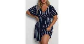 Robe rayée à manches courtes pour femmes