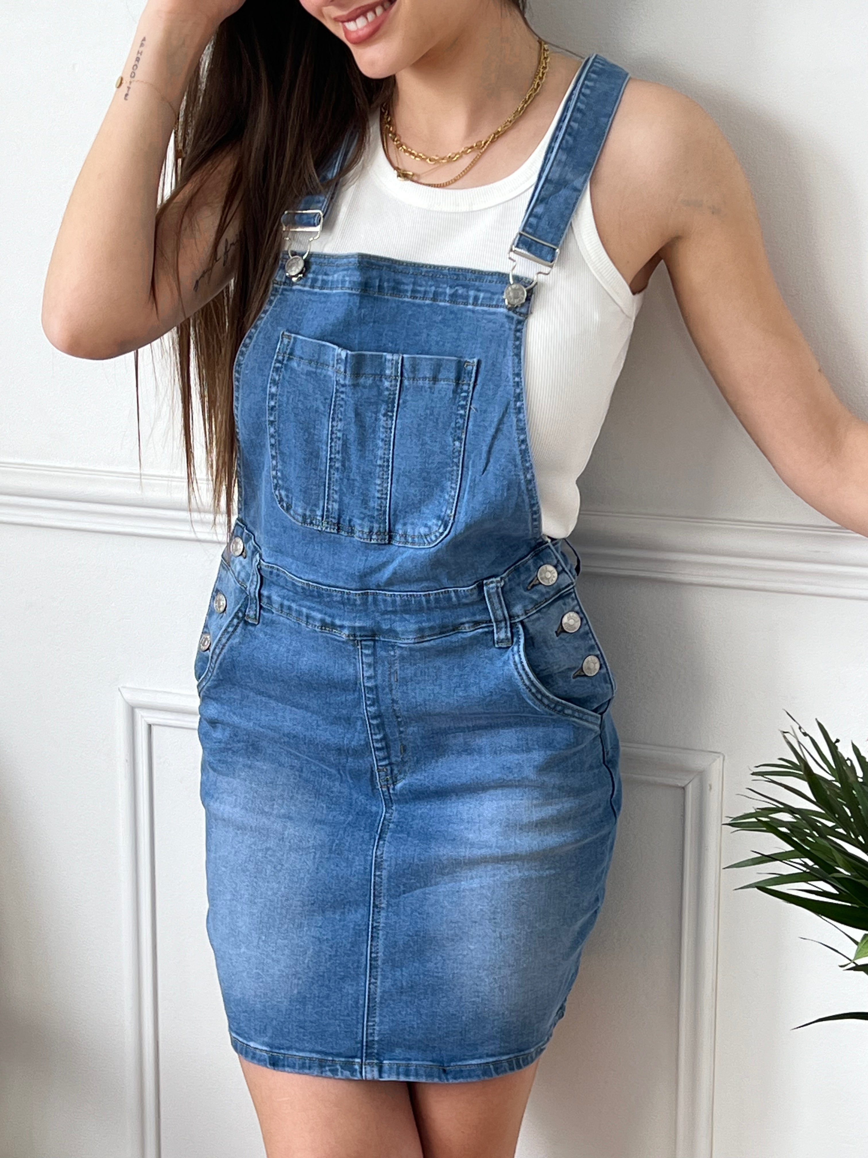 Robe salopette courte en jean : Aliza