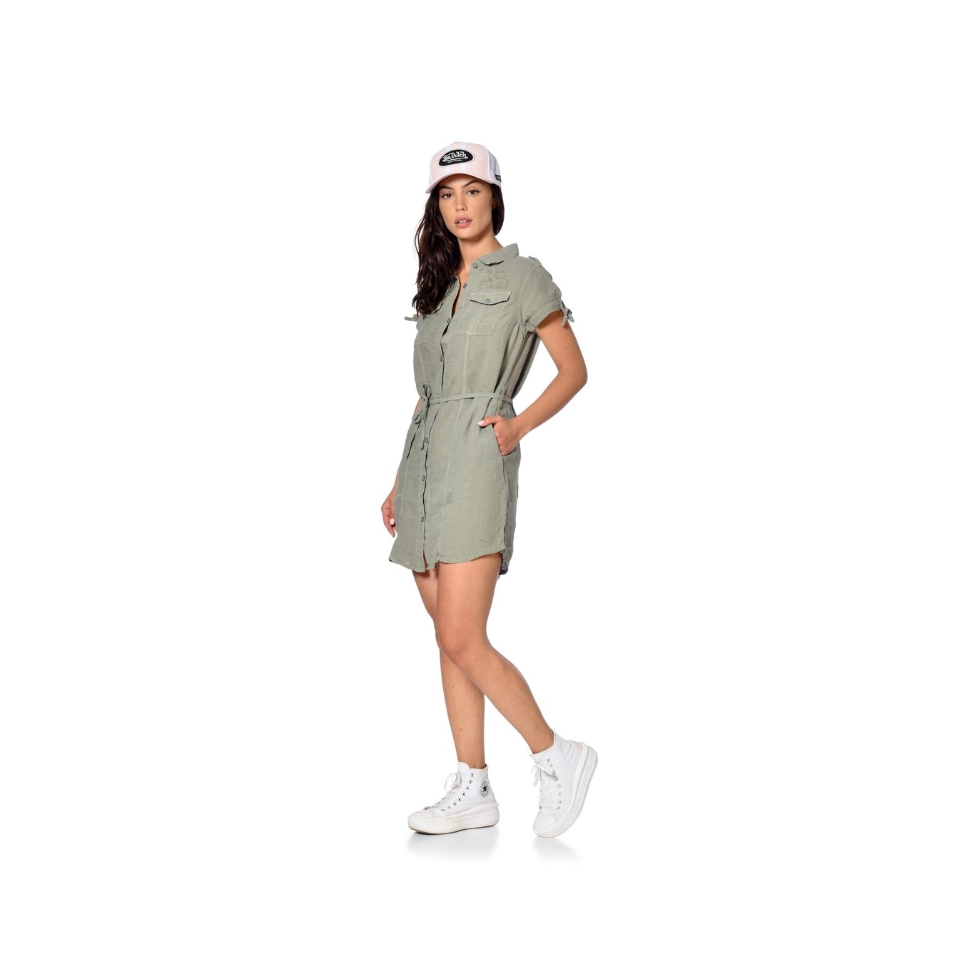 Robe Verte Été Col boutonné BEVERLY | Femme - Vondutch