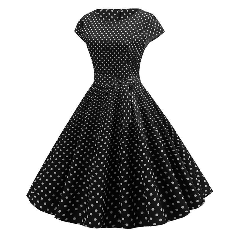 Robe vintage Noire à Petits Pois Blancs