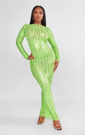 Shape Robe longue vert fluo à détail texturé et manches longues