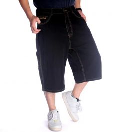  Short baggy en jeans noir pour homme avec coutures oranges