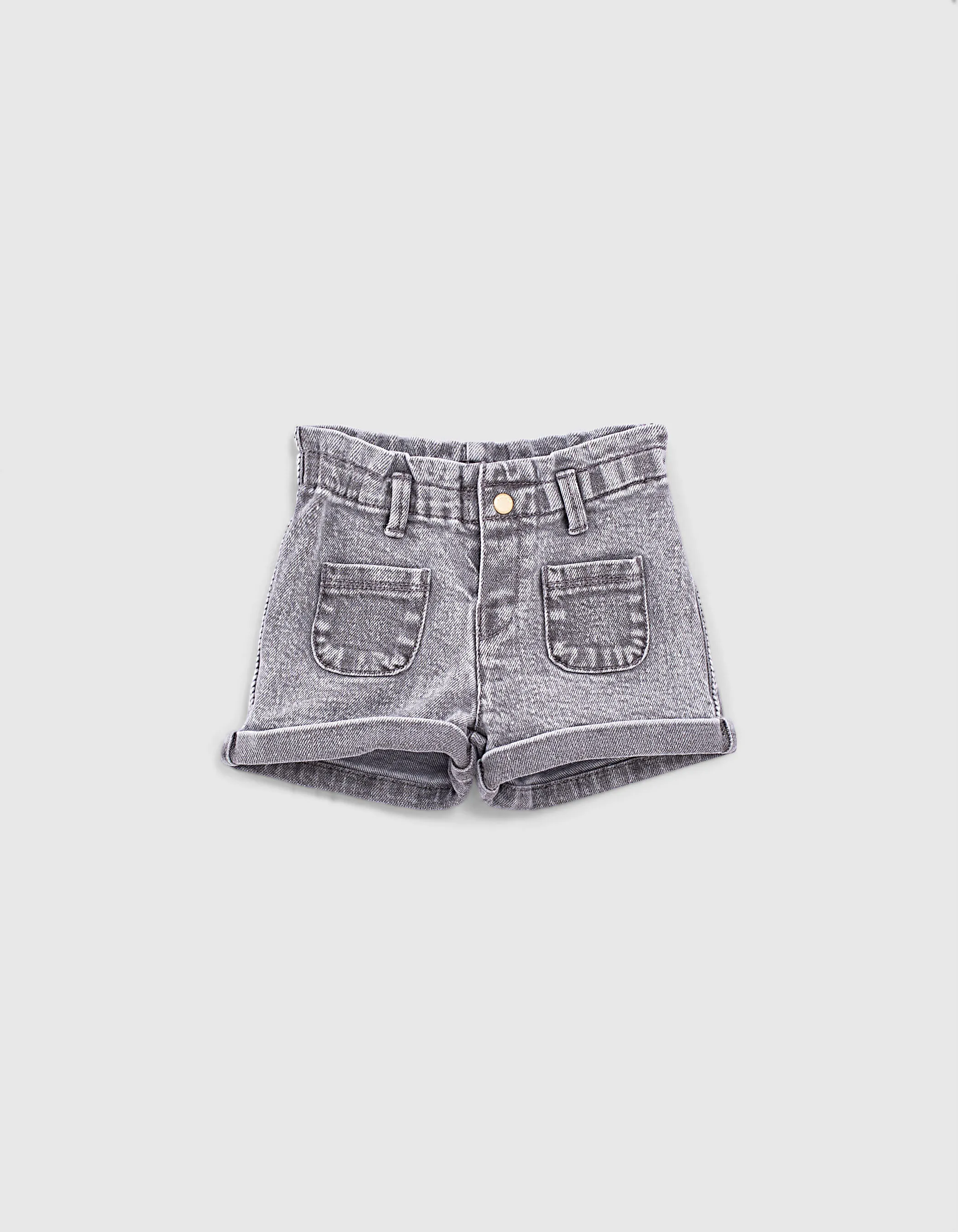 Short en jean bio light grey ganses ethniques bébé fille 