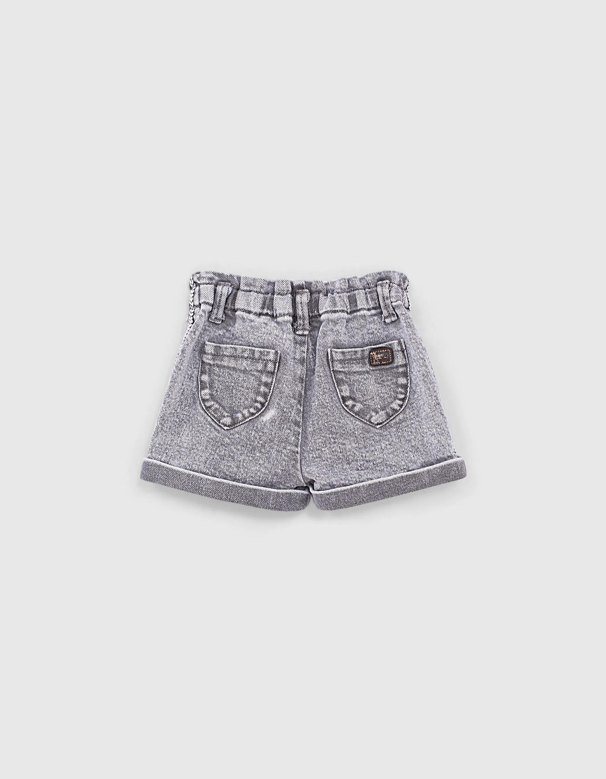 Short en jean bio light grey ganses ethniques bébé fille 