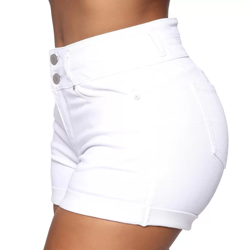 Short en jean taille haute noir ou blanc pour femme