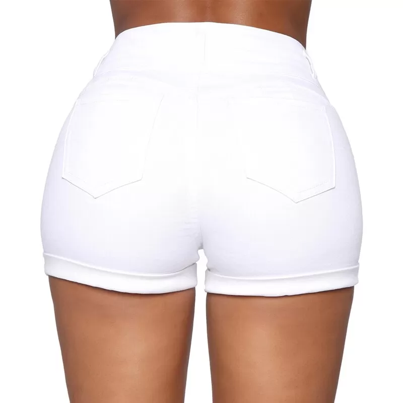 Short en jean taille haute noir ou blanc pour femme