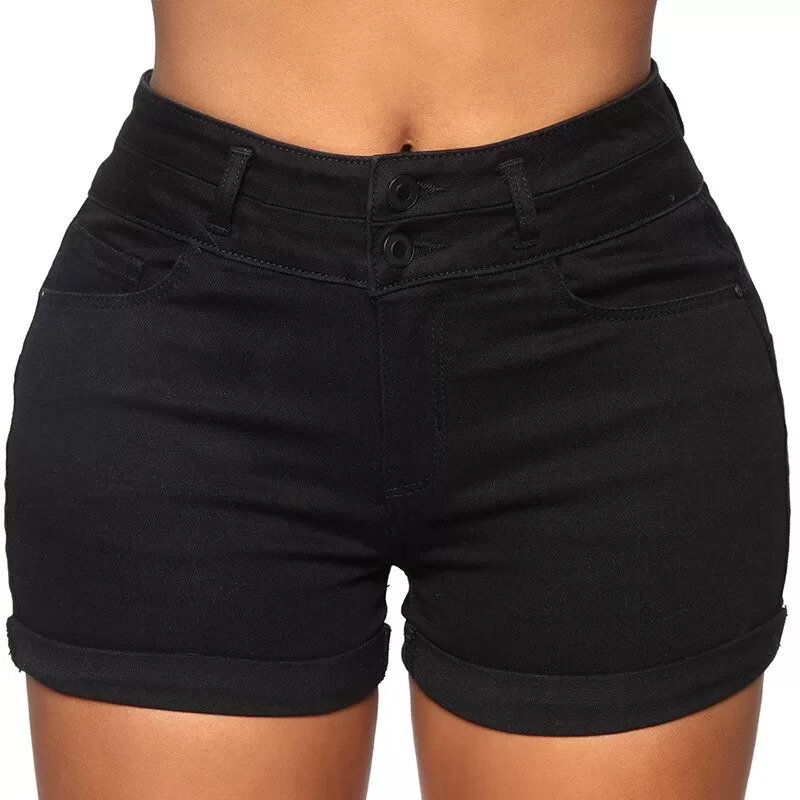 Short en jean taille haute noir ou blanc pour femme