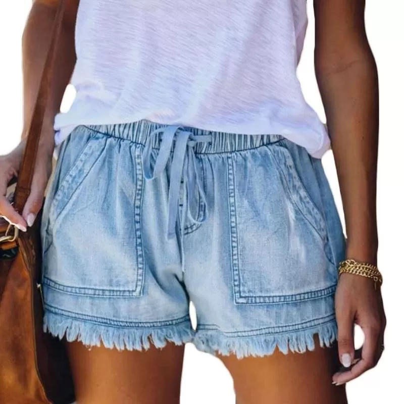 Short en jean taille élastique pour femme