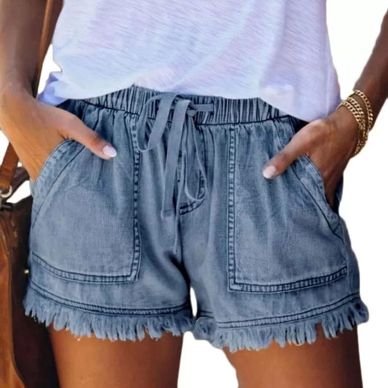 Short en jean taille élastique pour femme