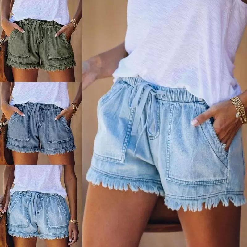 Short en jean taille élastique pour femme