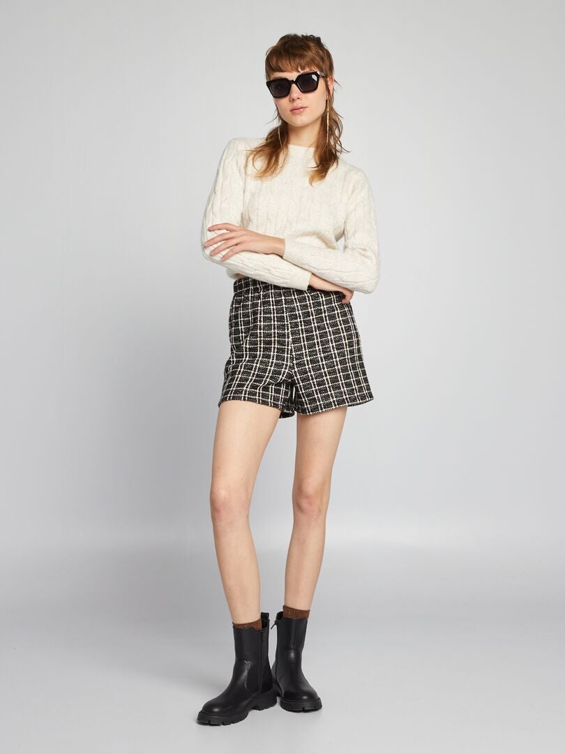 Short en tweed à taille haute - Noir