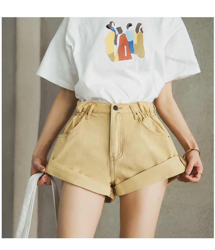 Short Hippie Taille Haute Beige