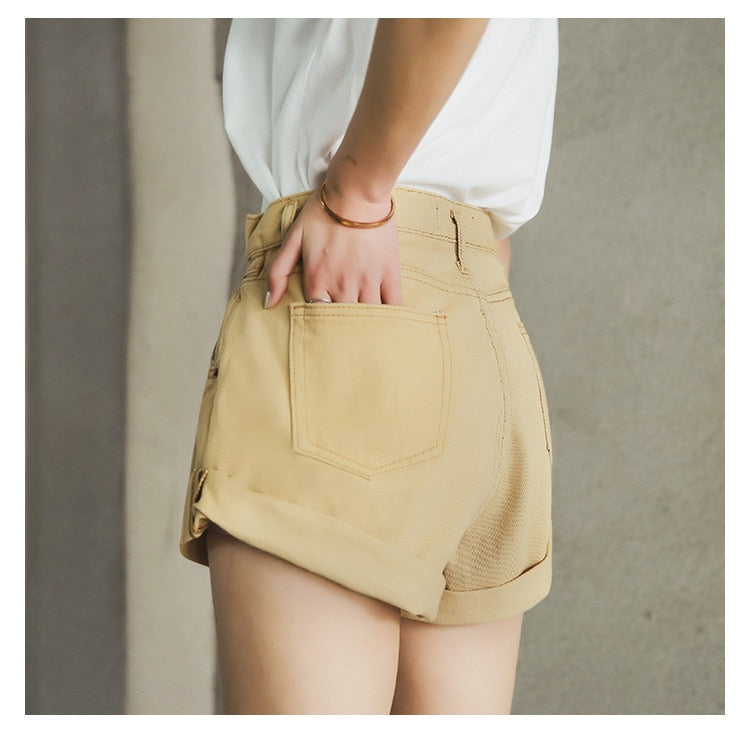 Short Hippie Taille Haute Beige