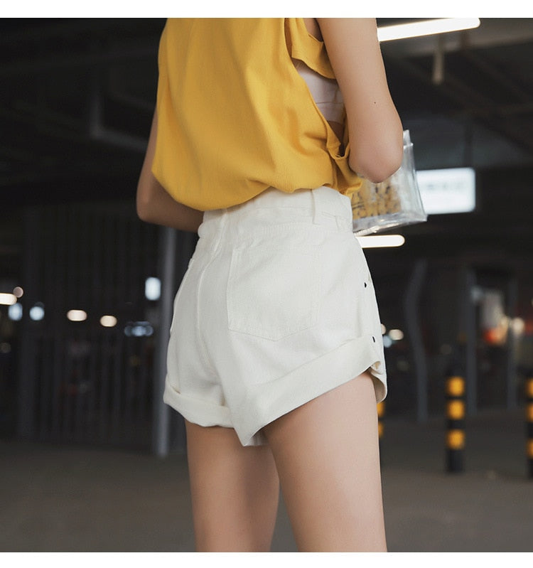 Short Hippie Taille Haute Blanc