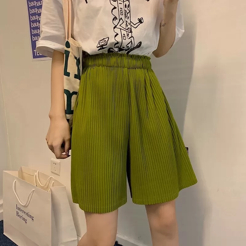 Short plissé et ample couleur unie pour femme