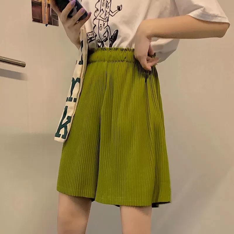 Short plissé et ample couleur unie pour femme