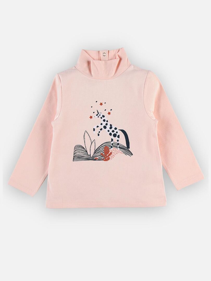 T-shirt col roulé licorne en coton BIO, clair Noukie's - Rose