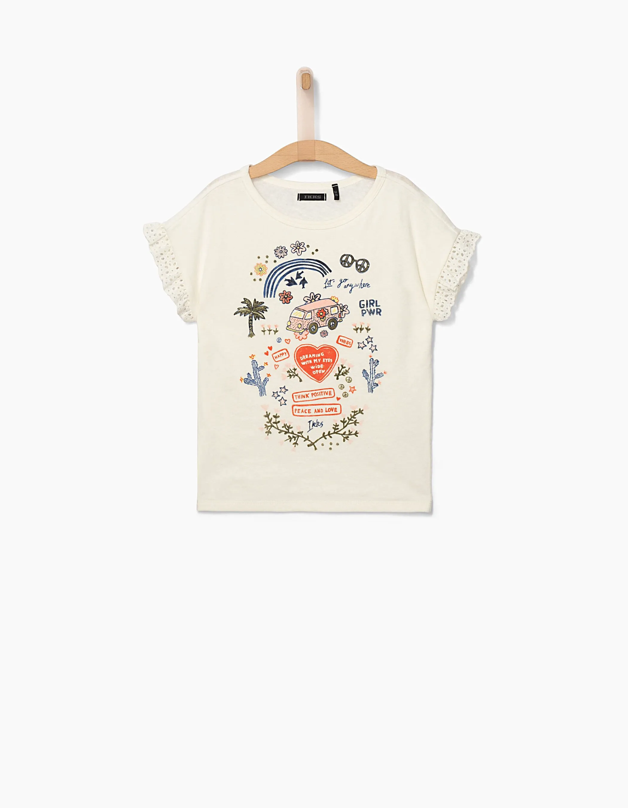 Tee-shirt blanc cassé THINK POSITIVE fille