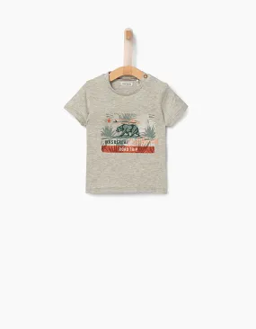 Tee-shirt gris visuel ours bébé garçon 