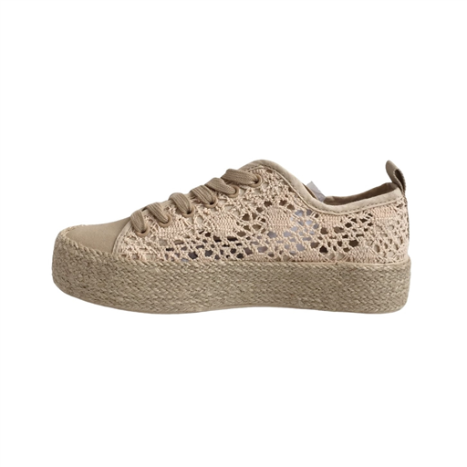 Tennis Taupe Plateforme Cuir - Bleu Clair