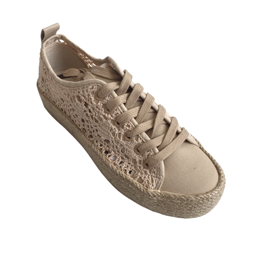 Tennis Taupe Plateforme Cuir - Bleu Clair