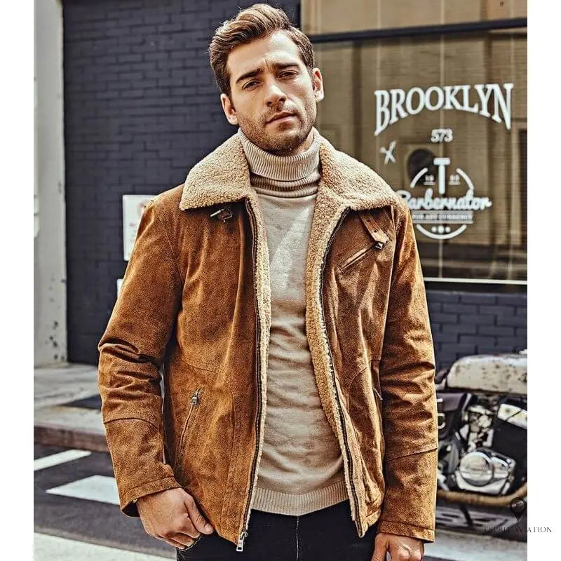 Veste Aviateur Homme<br/> Camel Cuir Porc