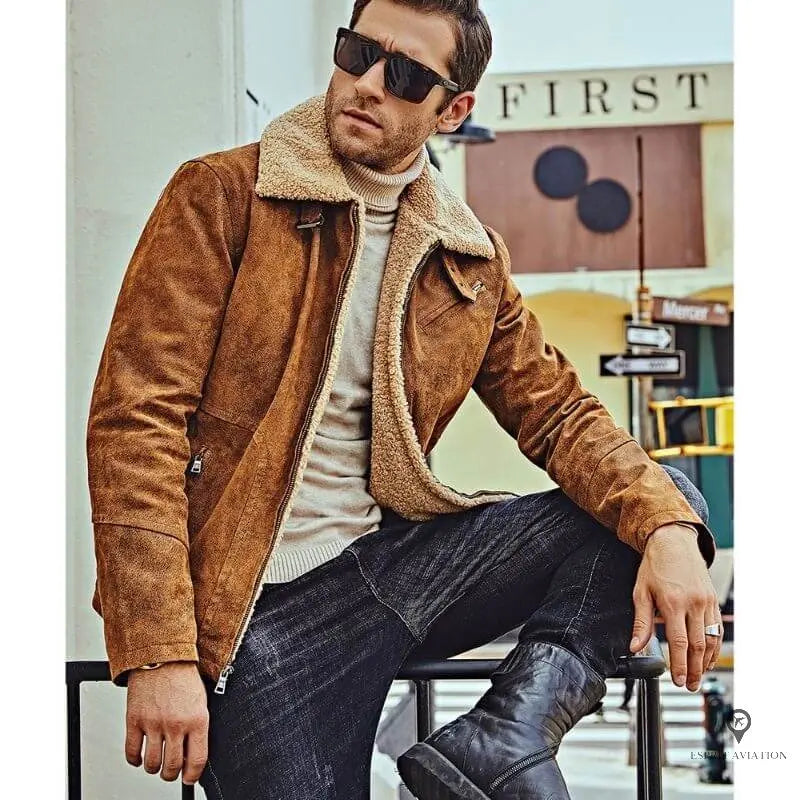 Veste Aviateur Homme<br/> Camel Cuir Porc