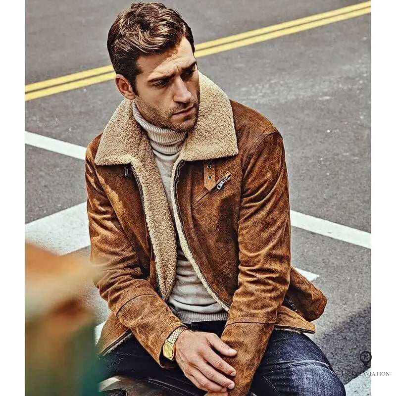 Veste Aviateur Homme<br/> Camel Cuir Porc