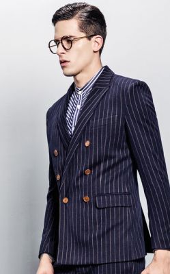 Veste Blazer à Rayures Double Boutonnage Homme Bleu Marine