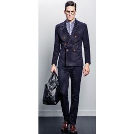 Veste Blazer à Rayures Double Boutonnage Homme Bleu Marine