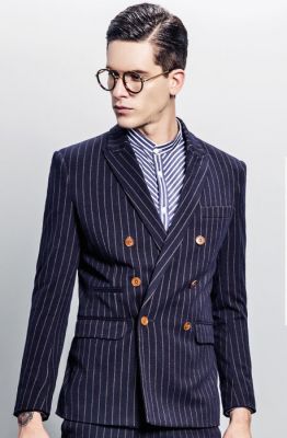 Veste Blazer à Rayures Double Boutonnage Homme Bleu Marine