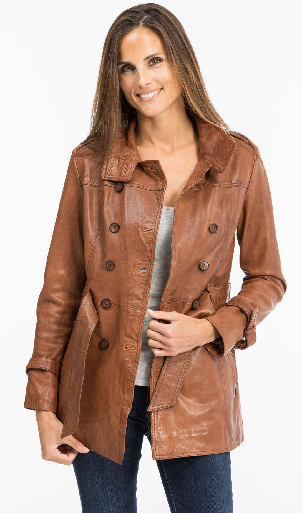 veste cuir femme cognac foncé