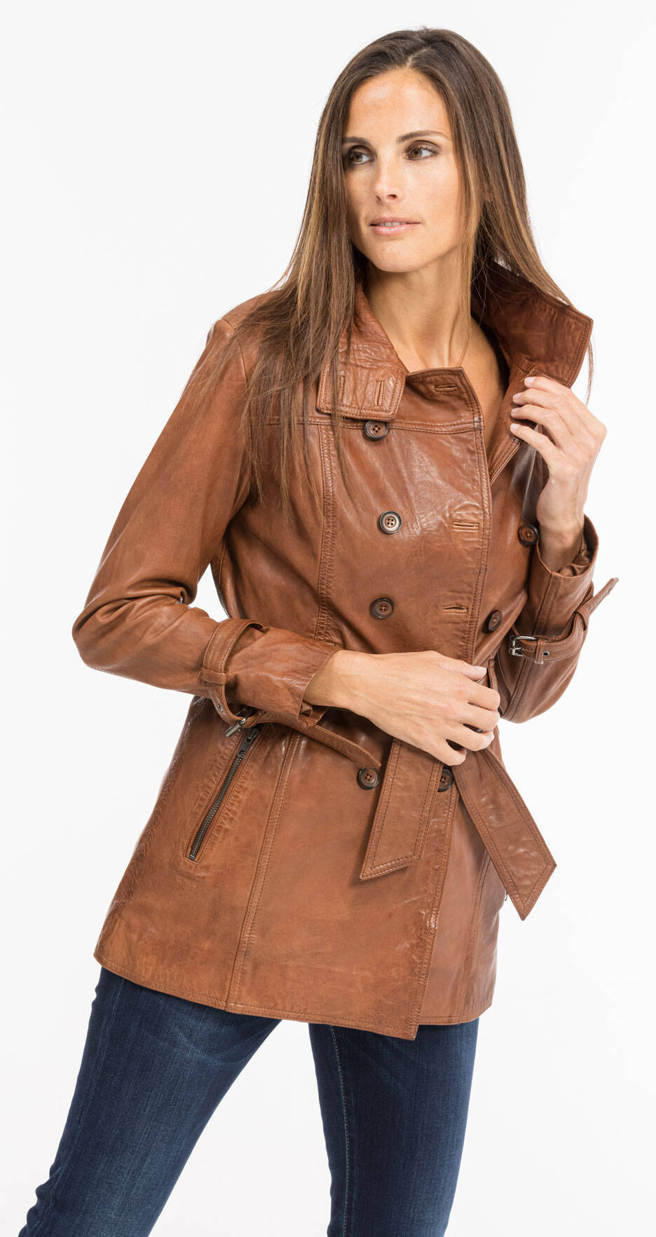 veste cuir femme cognac foncé