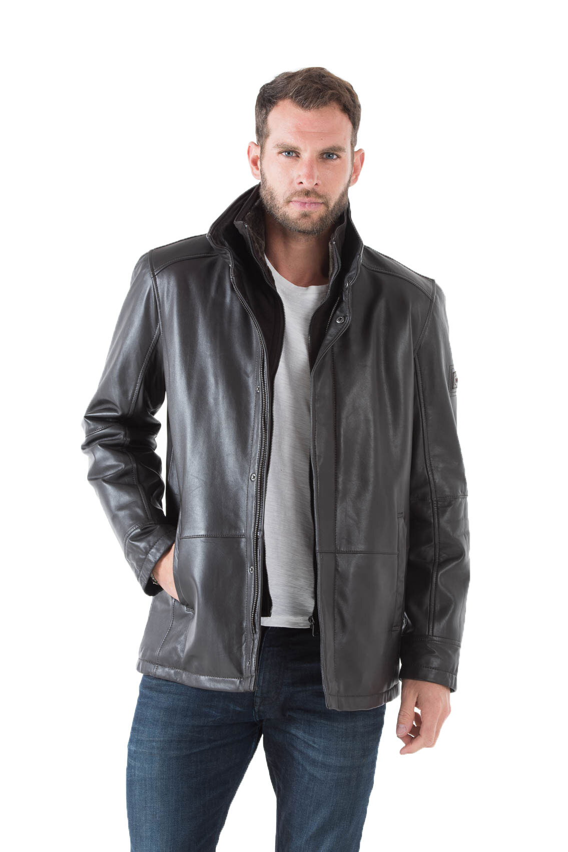 Veste cuir homme marron foncé