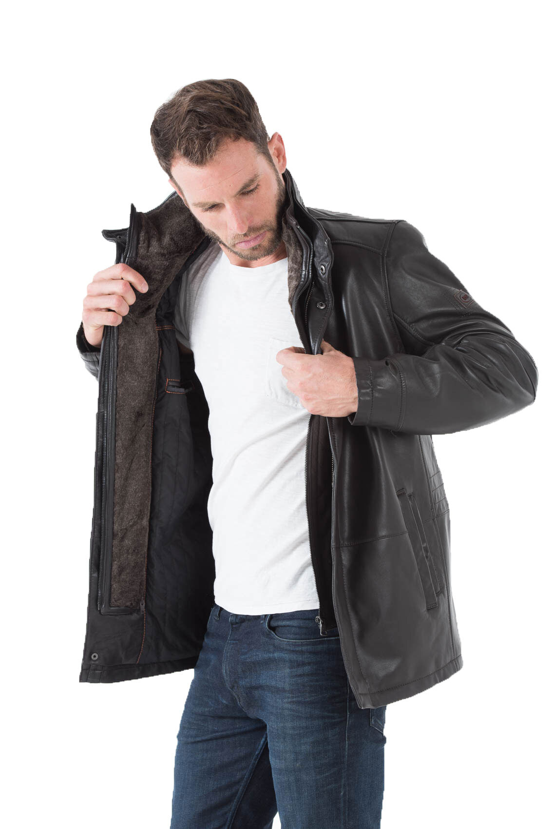 Veste cuir homme marron foncé