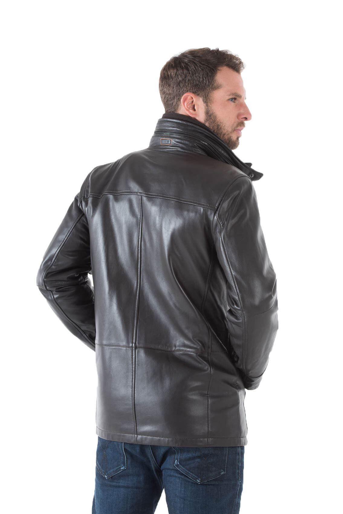 Veste cuir homme marron foncé