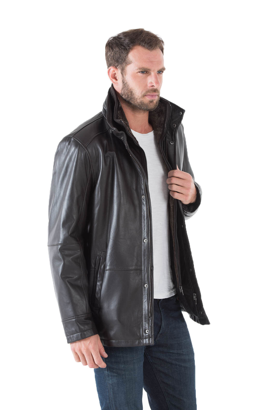 Veste cuir homme marron foncé