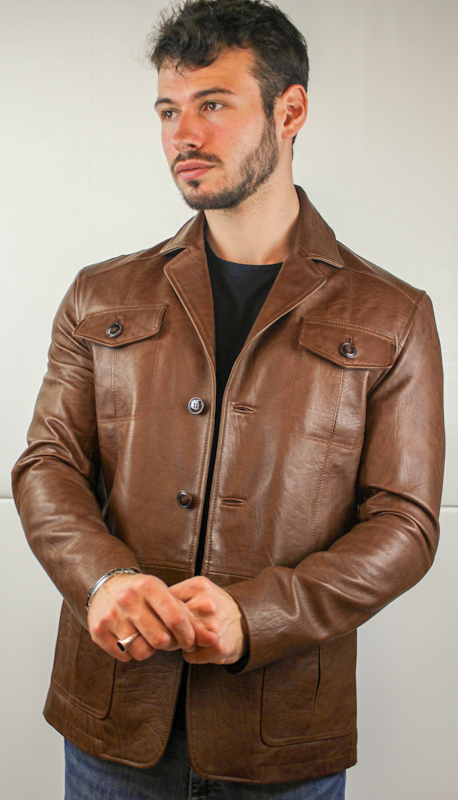 Veste demi-longueur en cuir marron clair pour homme