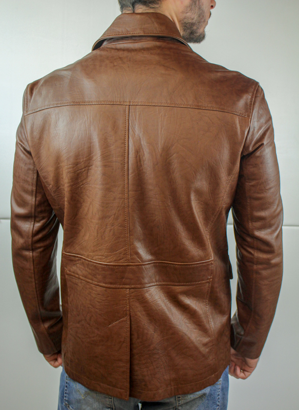 Veste demi-longueur en cuir marron clair pour homme