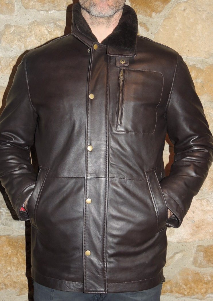 Veste demi longueur en cuir marron foncé pour homme - Vêtements cuir adaptés à votre morphologie - Itinérance Cuir