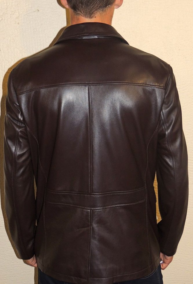 Veste demi-longueur en cuir marron foncé pour homme