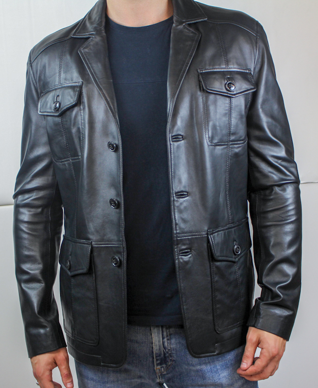 Veste demi-longueur en Cuir Noir - Pour Homme