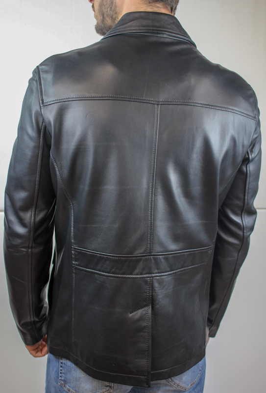 Veste demi-longueur en Cuir Noir - Pour Homme