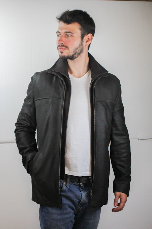 Veste demi longueur en Cuir Nubuck marron - Pour homme