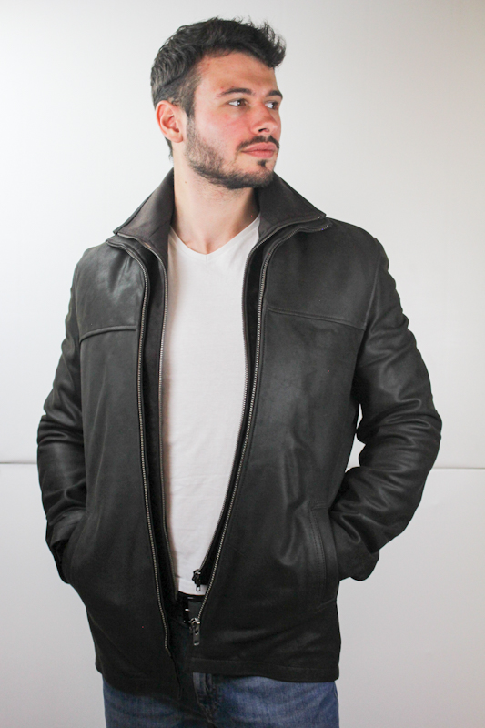 Veste demi longueur en Cuir Nubuck marron - Pour homme