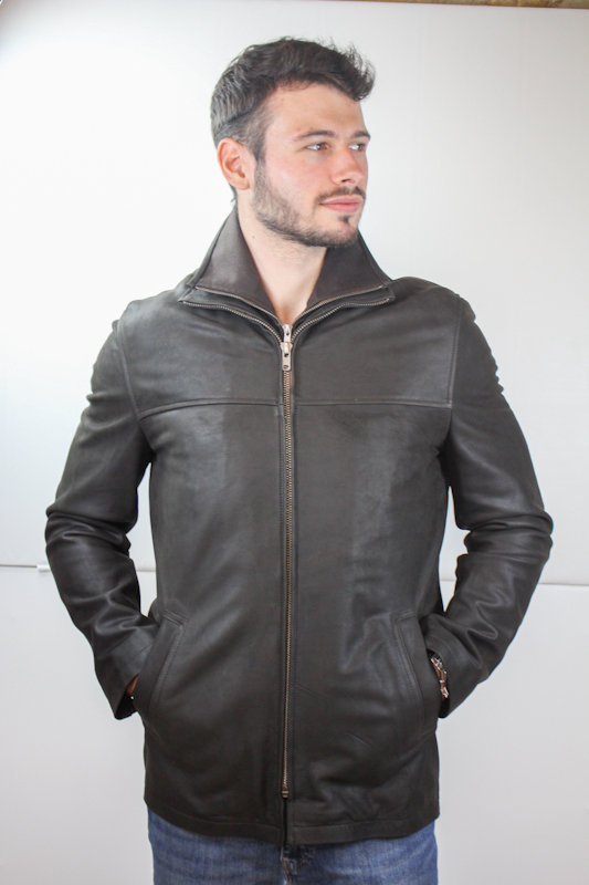 Veste demi longueur en Cuir Nubuck marron - Pour homme