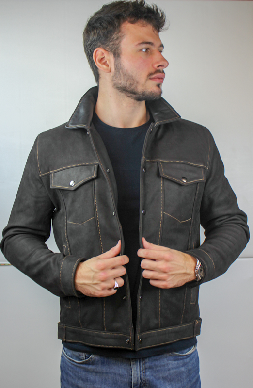 Veste en Cuir Nubuck "Western" - Pour Homme