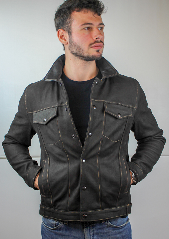 Veste en Cuir Nubuck "Western" - Pour Homme